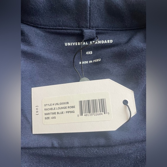 New Universal Standard Rachele Lounge Robe Blue Piping Women Size 4XS - Picture 10 of 13